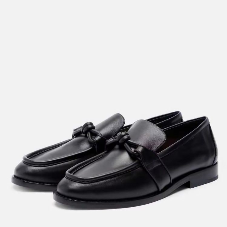 Women Formal Wear Heels - レディースレザーノットディテールローファー スリッポン スクエアトゥ オフィスワーク デイリーウェア ビジネスカジュアル