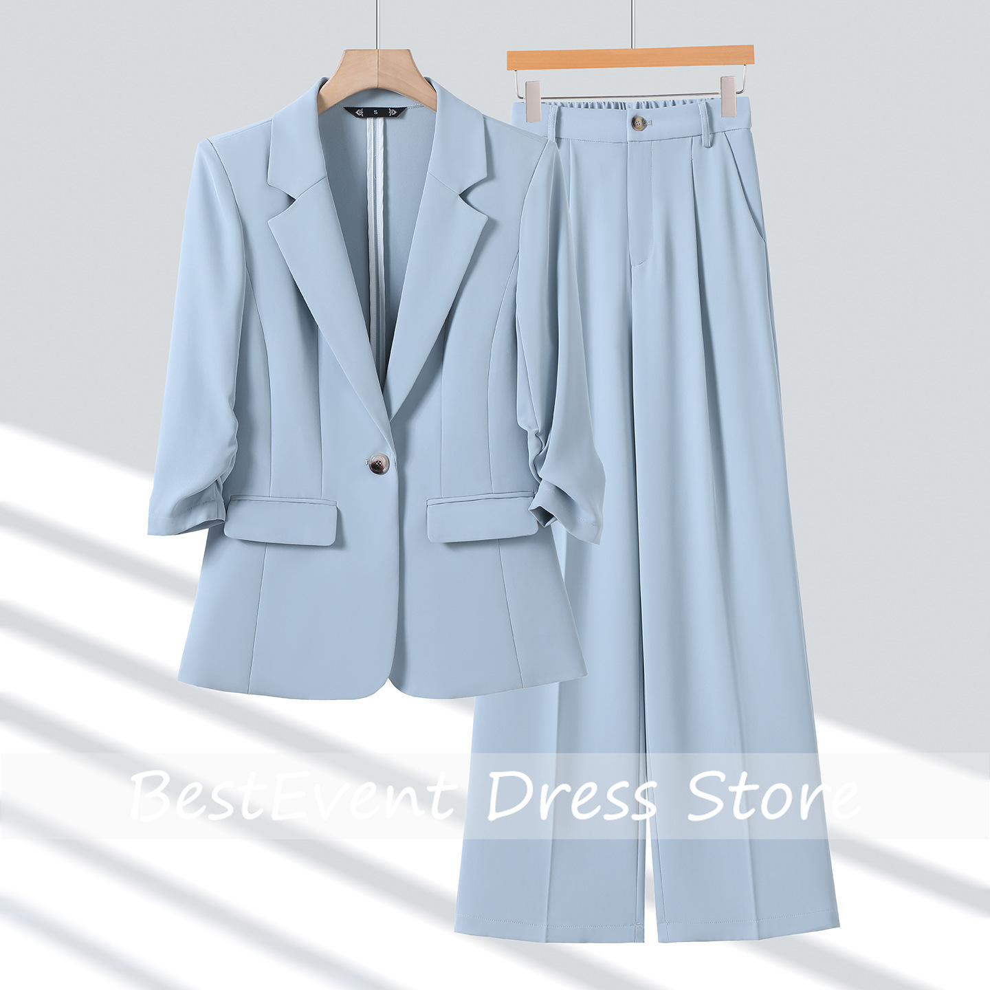 Blazer Set Women Formal - ライトブルー レディーススーツジャケット カジュアルスタイル 新着 エレガント 個性的