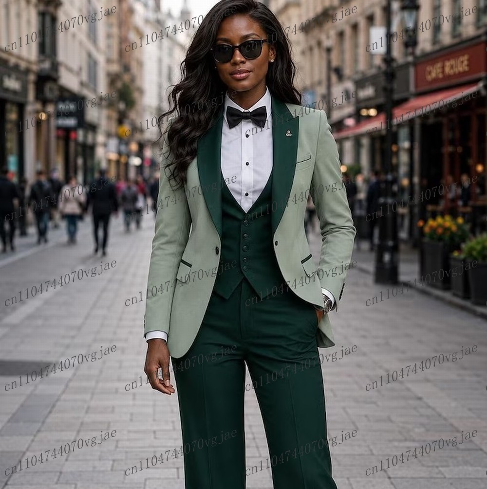 Blazer Set Women Formal - ミントグリーンとダークグリーンのフォーマルビジネススーツ、結婚式、パーティー、プロム、レディース、マザーガール、タキシード、3ピースセット、ブレザー、ベスト、パンツ