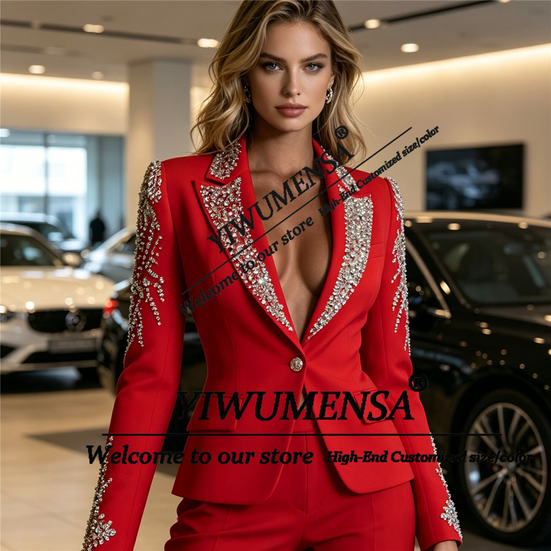 高級女性スーツ 2 ピースセットクリスタルビーズプロムブレザ - Blazer Set Women Formal のレビューと価格