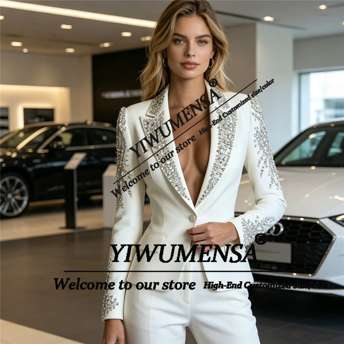高級女性スーツ 2 ピースセットクリスタルビーズプロムブレザ - Blazer Set Women Formal のレビューと価格
