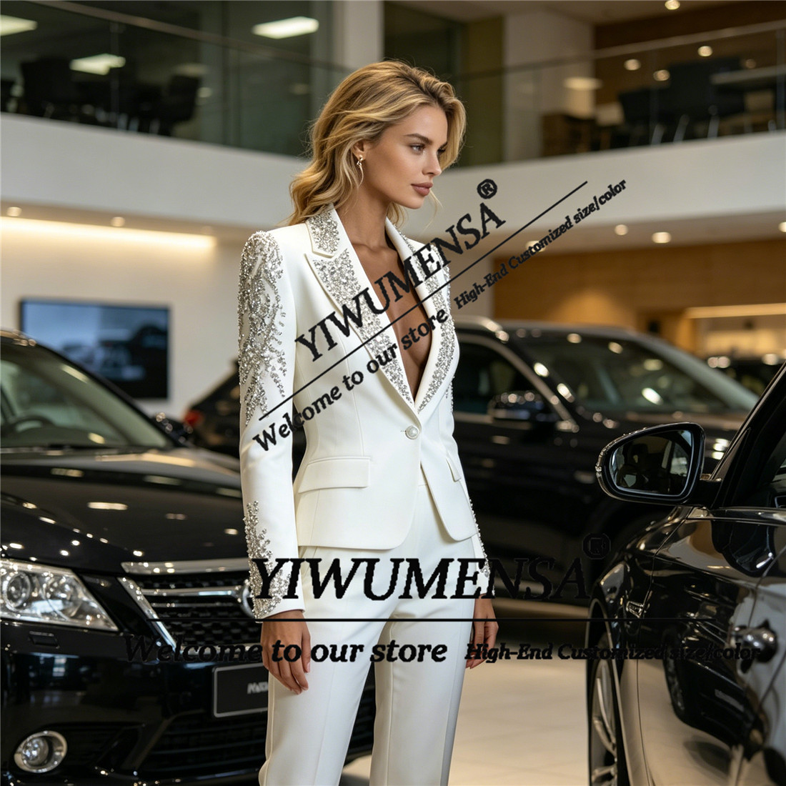 高級女性スーツ 2 ピースセットクリスタルビーズプロムブレザ - Blazer Set Women Formal のレビューと価格