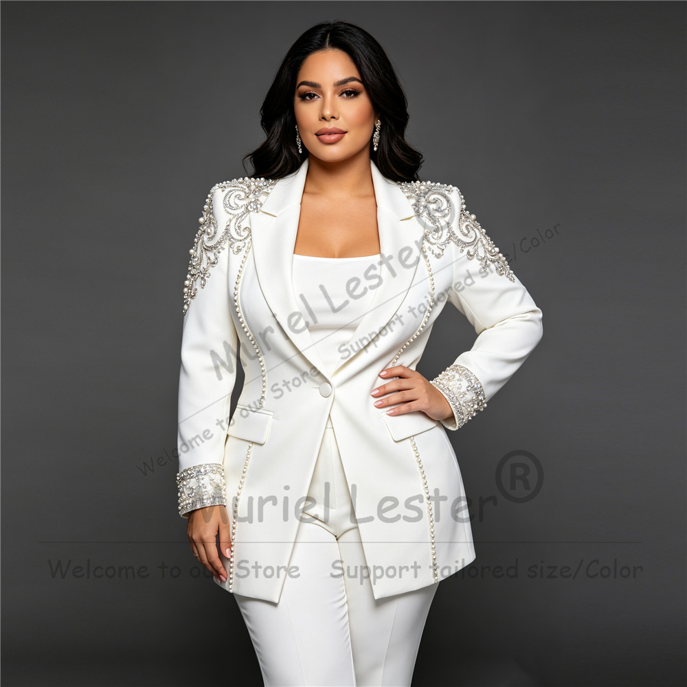 手作りの女性用スーツまたはウェディングクリスタルビーズジャケ - Blazer Set Women Formal のレビューと価格
