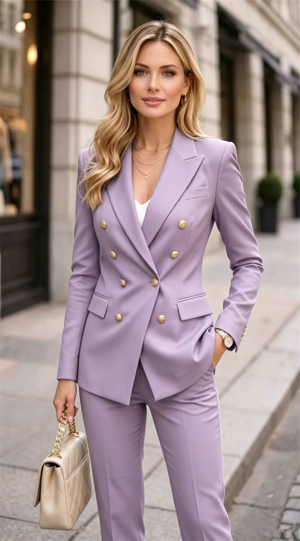 ラベンダー レディース ダブルブレスト 2ピーススーツ フォ - Blazer Set Women Formal のレビューと価格
