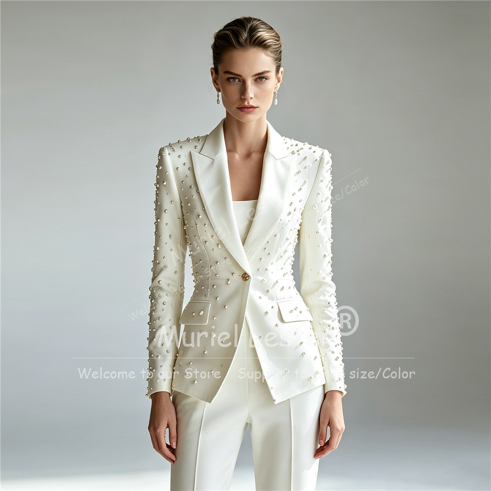 エレガントなパールビーズ装飾のスーツ レディース 2ピースセ - Blazer Set Women Formal のレビューと価格