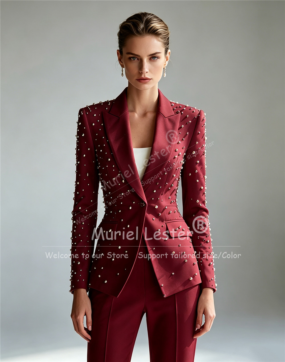 エレガントなパールビーズ装飾のスーツ レディース 2ピースセ - Blazer Set Women Formal のレビューと価格