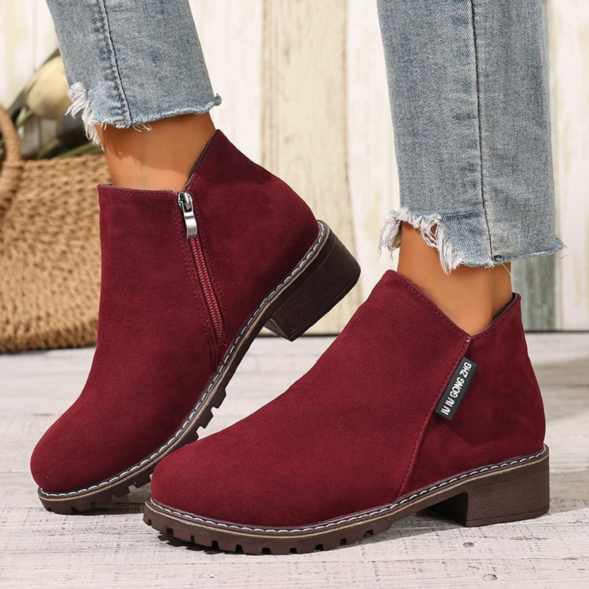 女性秋冬アンクルブーツサイドジッパーチャンキーヒール快適ファ - Women Formal Wear Heels のレビューと価格