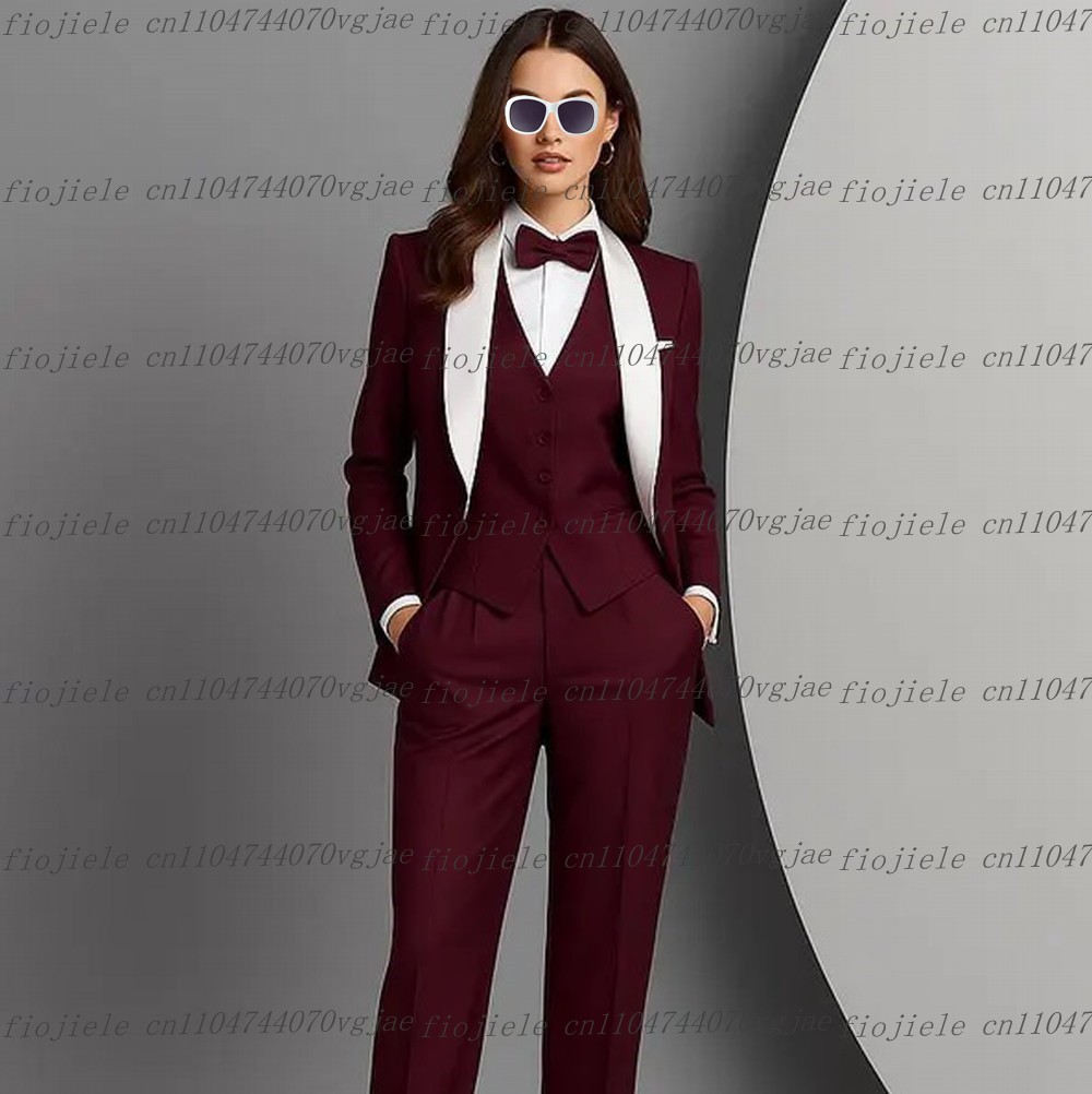 ホワイトバーガンディフォーマルビジネス女性スーツ結婚式パーテ - Blazer Set Women Formal のレビューと価格